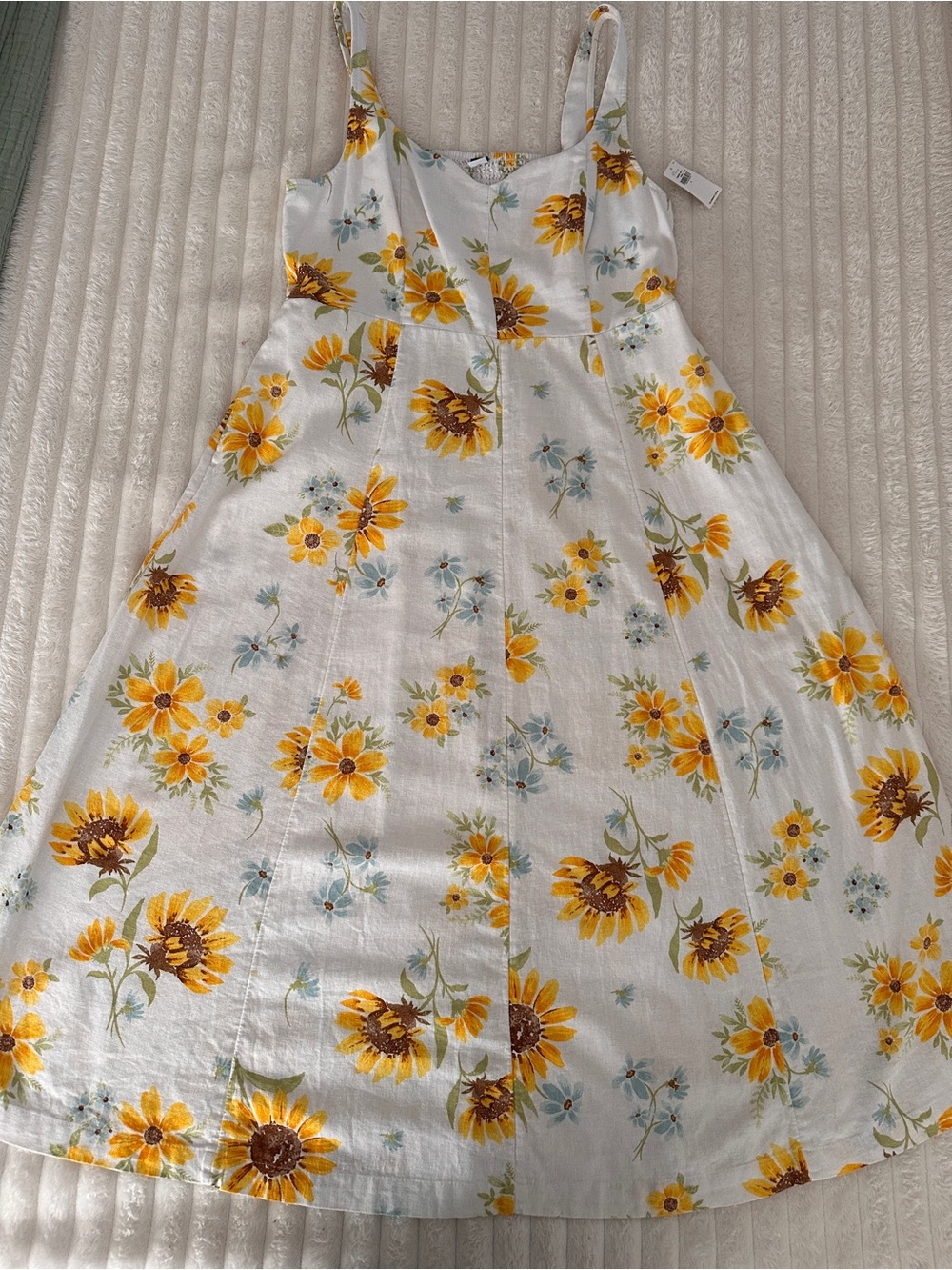 Old Navy Cream Summer Dress with Sunflower Floral Design Linen Blend Cottagecore - Picture 4 of 10